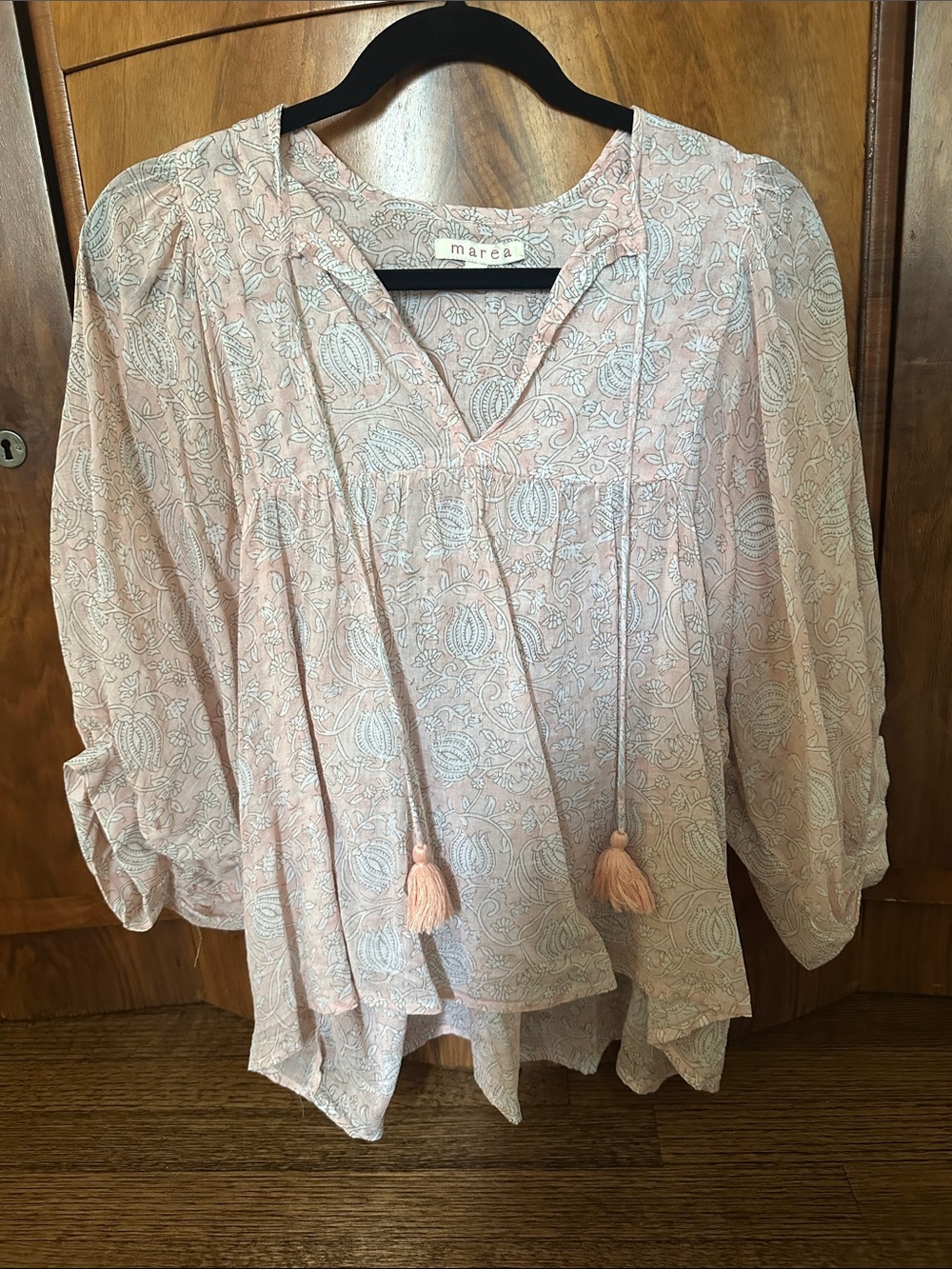 MAREA Light Pink Paisley Tassel Peasant Tunic